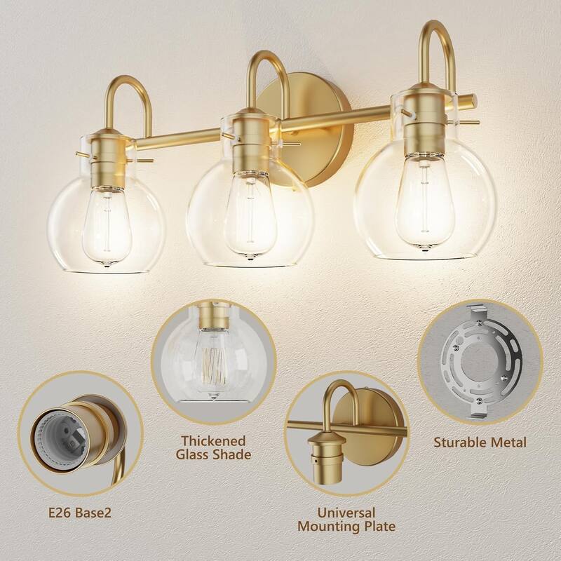 Modern 2/3/4 Bathroom Vanity Lights Clear Globe Glass Shade