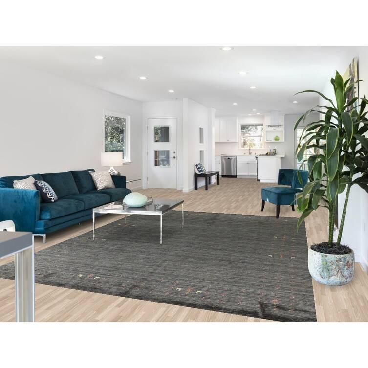 Gabbeh Indian Area Rug Hand-Knotted Grey Wool Carpet - 7'10"x 9'11"