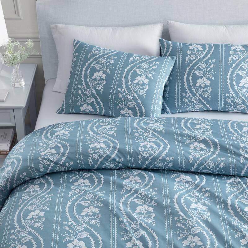 Martha Stewart Sophia Stripe Cotton Blue Comforter Set