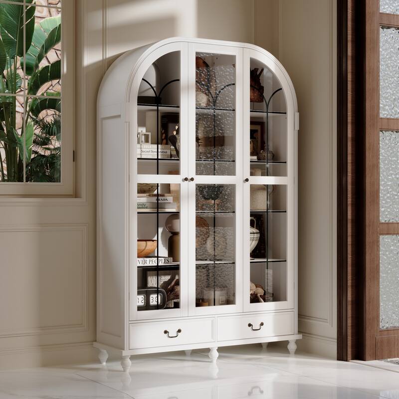 Glass Door Display Cabinet with Storage DrawersBookcase with Wooden Legs