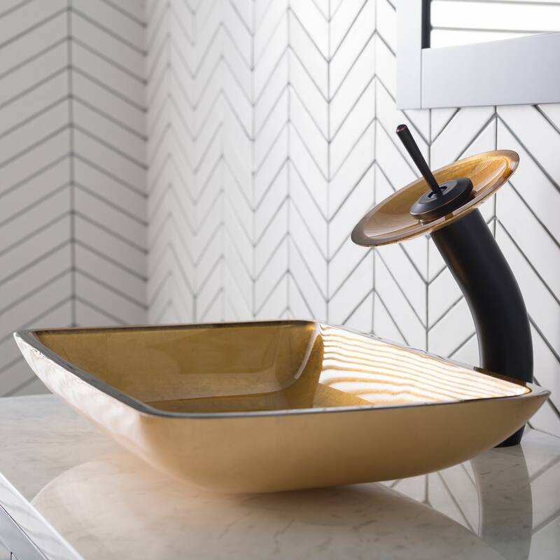 Kraus 21-7/8" Golden Pearl Glass Vessel Bathroom Sink Only - Golden Pearl