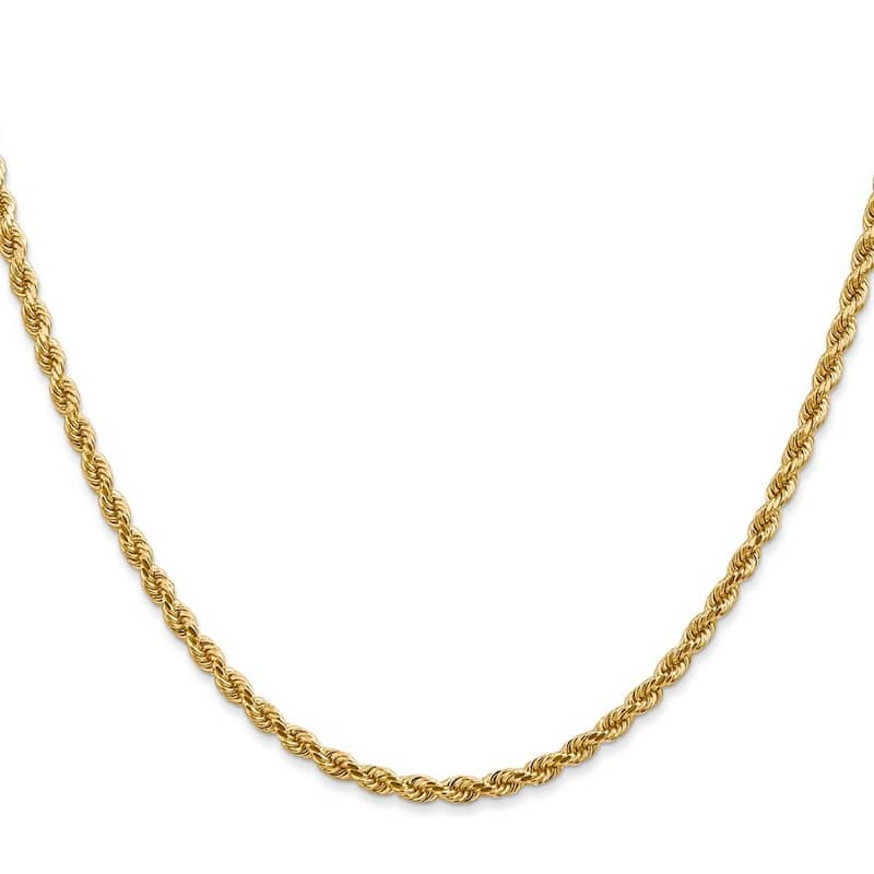 Curata 14k Yellow Gold Lobster Claw Closure 2.75mm Sparkle Cut Rope Chain Bracelet