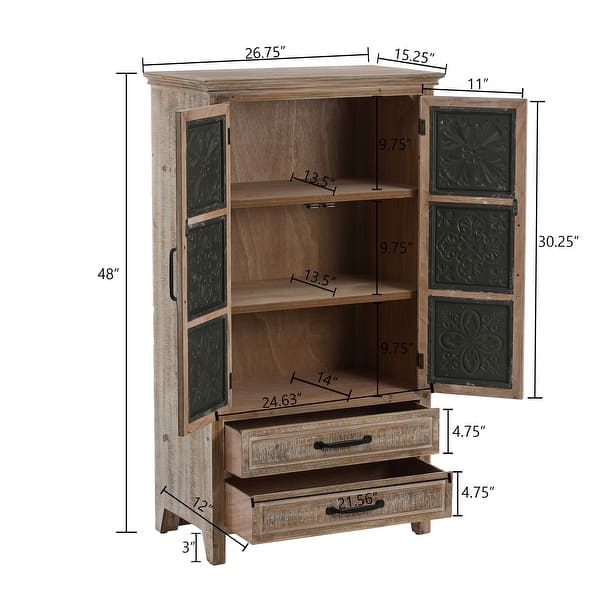 Farmhouse Wood and Metal 2-Drawer 2-Door Storage Cabinet - 4-Ft Tall