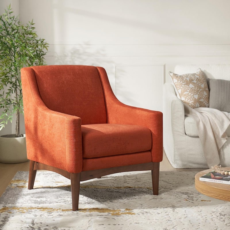Francis Mid-century Modern Upholstered Armchair with Sloped Arms and Solid Wood Legs by HULALA HOME - ORANGE
