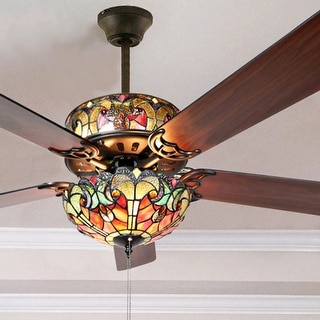 River of Goods Tiffany-Style Stained Glass Halston Ceiling Fan - Spice - 52"L x 52"W x 19"H - 52"L x 52"W x 19"H