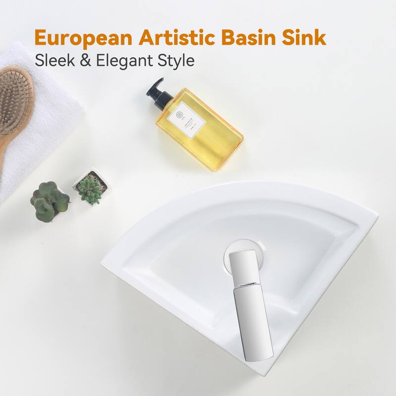 HOROW 12.6 in. Corner Wall-Hung Bathroom Sink in White with Overflow