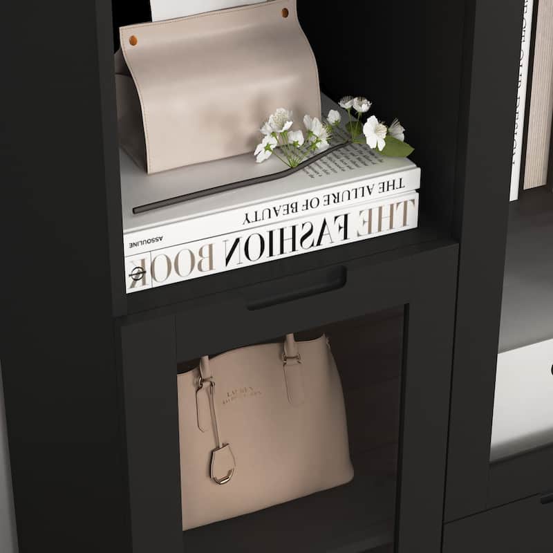 Wooden Floor Cabinet with 2 Glass Doors and 2 Storage Space