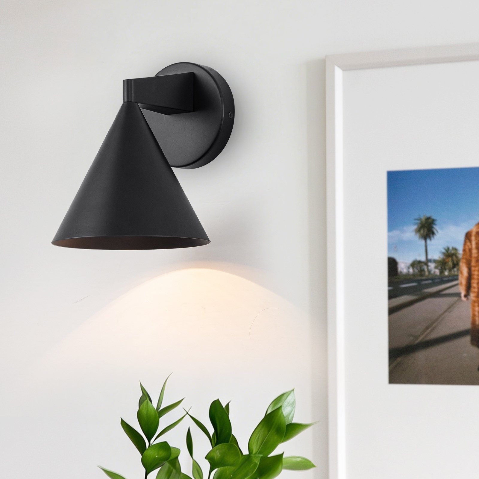 Modern Industrial Matte Black Wall Sconce Cone Iron Shade Hallway - W6.69 x H8.27 inch