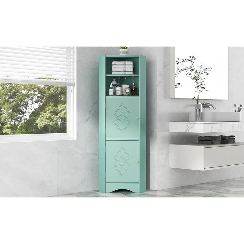 Corner Cabinet for Bathroom Practical Tall Wooden Bathroom Cabinet with 1 Open Shelf 2 Door Freestanding Storage Cabinet