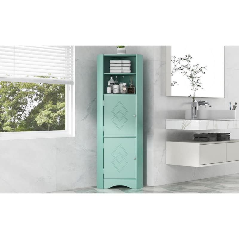 Tall Bathroom Corner Cabinet - Green