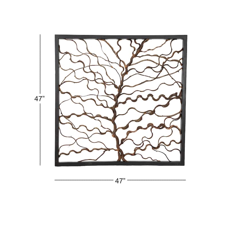 Teak Wood Tree Branch Wall Decor with Black Frame - Brown - Roche River Decor