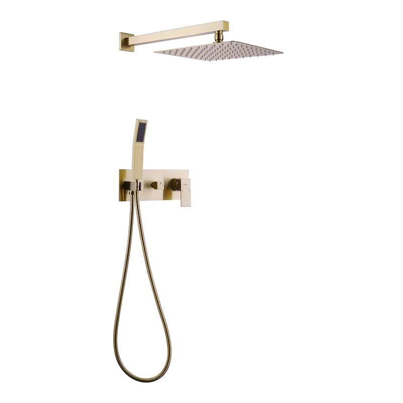Gold 10" Rain Shower Faucet System Head Bathroom Shower Set