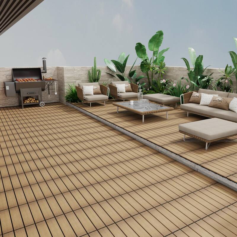 Patio Floor Tiles Pack of 22 WPC Wood-Plastic Composite Patio Deck Tiles DIY Interlocking Decking Tiles