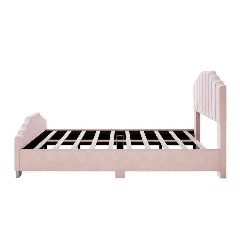 Modern Velvet Platform Bed Frame with Elegant Tufted Headboard, No Box Spring Needed - Full/Queen