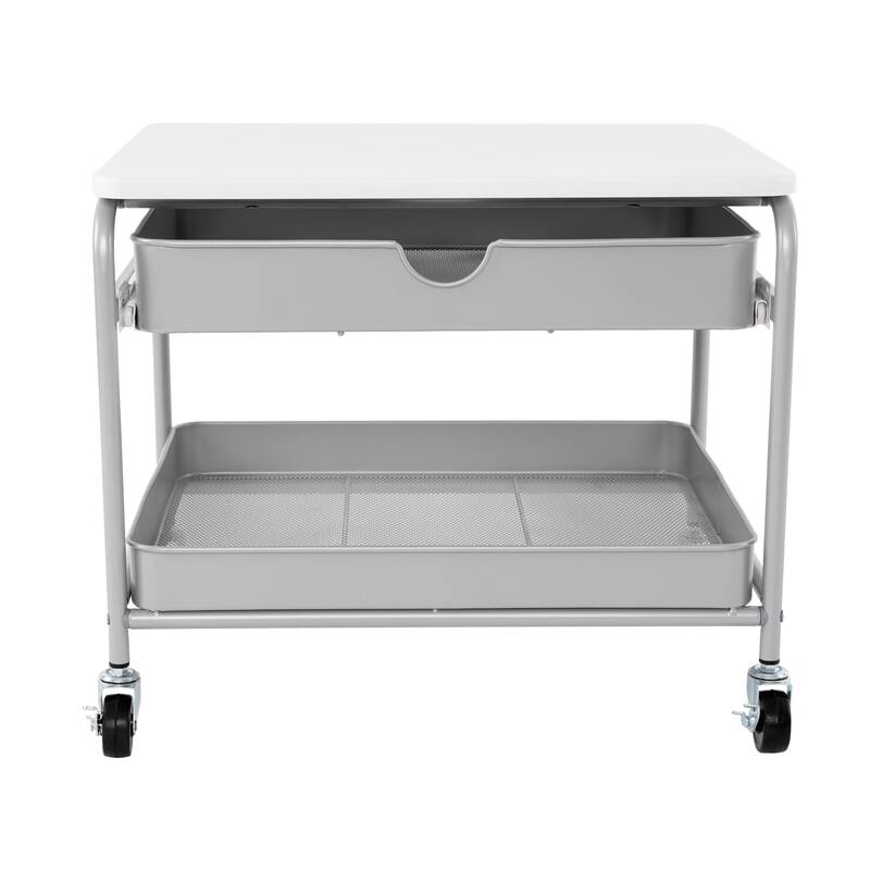 Seville Classics Under the Desk Storage/Printer Cart, Silver/White