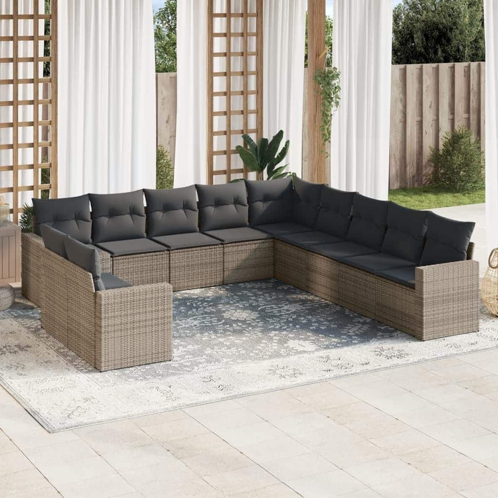 vidaXL Garden Sofa Set Grey PE Rattan Large Adjustable Feet - 24.4 x 25.8 x 27.2