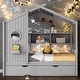preview thumbnail 19 of 34, Playhouse Design Full Size House Wooden Bed with Trundle, Modern Design for Kids with Storage Shlef-White Gray