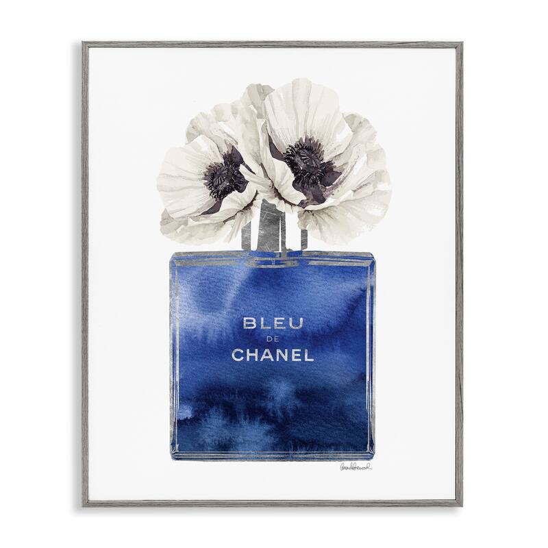 Stupell Fashion Designer Perfume Flower Blue Watercolor Framed Giclee Texturized Art by Amanda Greenwood - 24 x 30 - Grey