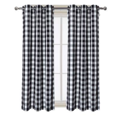 GlowSol Buffalo Plaid Textured Grommet Window Curtain Panels