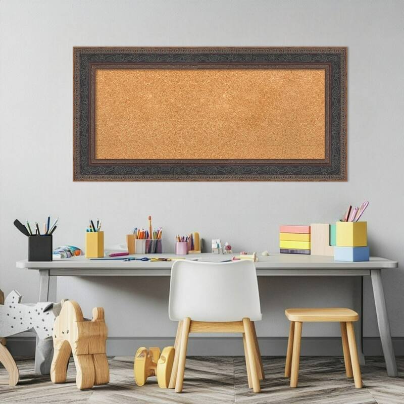Attic Aged Bronze Wood Framed Cork Board - Bulletin Board, Organization Board, Pin Board