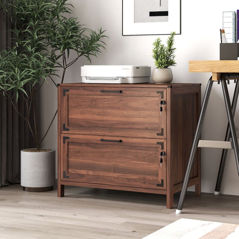 GDF Studio - Atkinson Farmhouse 2-Drawer File Cabinet with Lock for Home Office