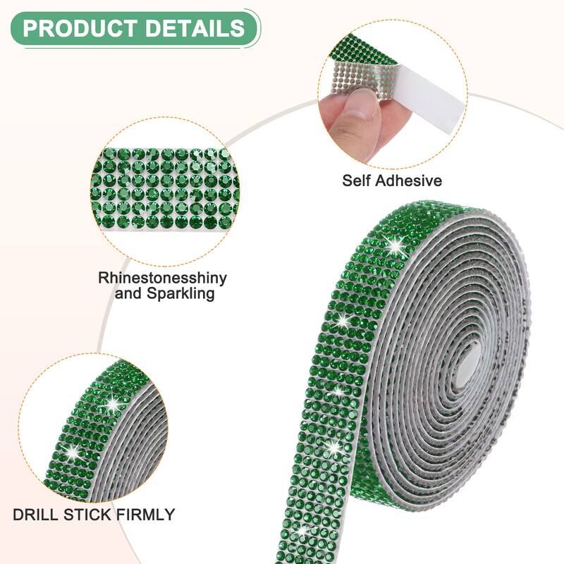 2-Roll Crystal Rhinestone Ribbon,0.5/1.1 Inch x 2 Yards for DIY - Dark Green