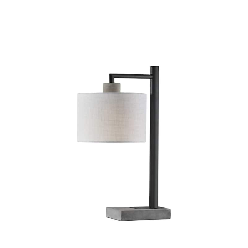 Grey Metal Base Rectangular Table Lamp with White Linen Empire Shade - 13.25” x 10” x 22.5” (D x W x H)