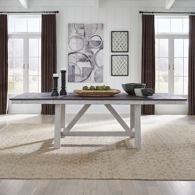 Farmhouse Two Tone Distressed White & Wood Trestle Table