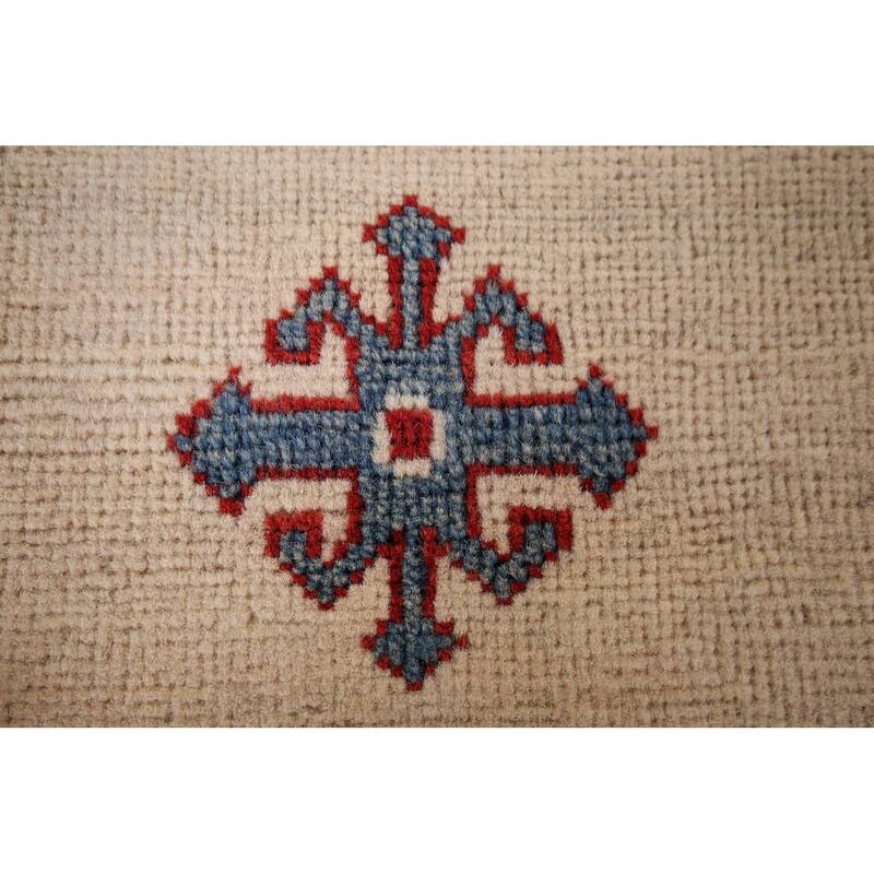 Ivory Geometric Kazak Oriental Area Rug Handmade Bedroom Wool Carpet - 4'0" x 5'9"