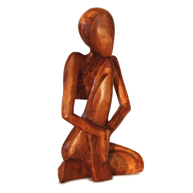 12" Abstract Sculpture Wooden Handmade Handcrafted "Praying Man" Statue Home Décor Yoga Figurine Accent Hand Carved