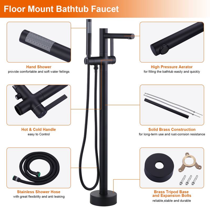 WOWOW Freestanding Bathtub Faucet with Handheld Shower in Modern
