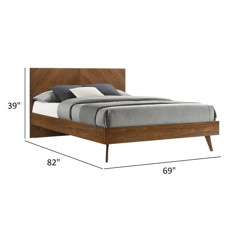 Nova Rem Queen Size Platform Bed, Chevron Pattern Headboard, Walnut Brown
