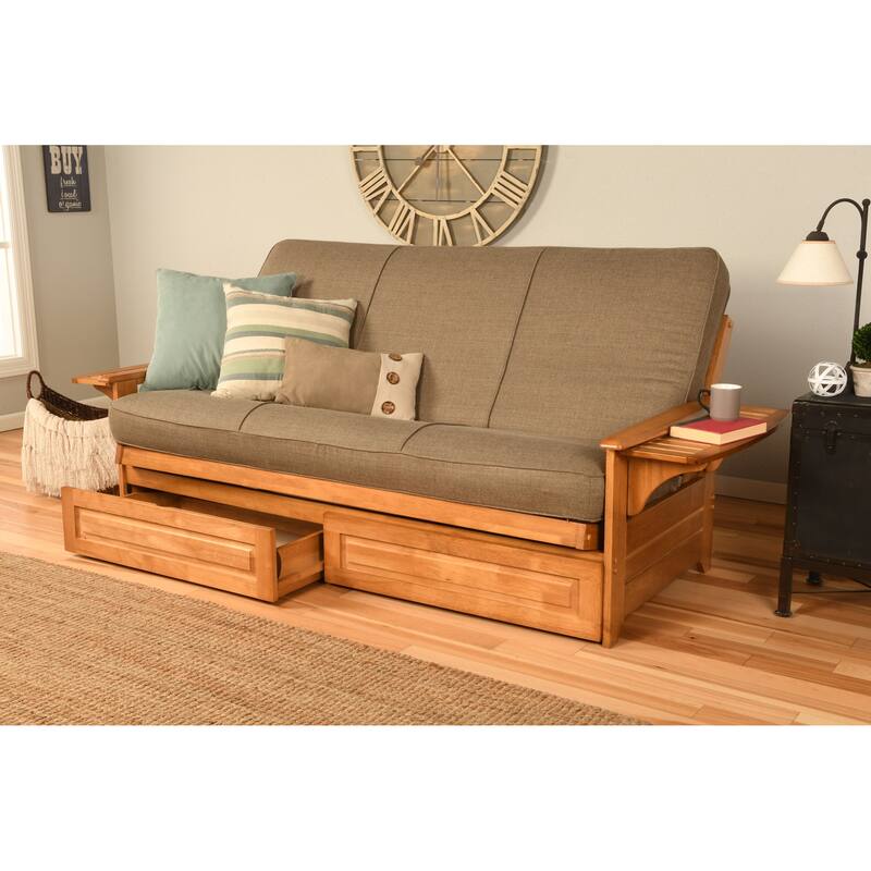 Somette Phoenix Butternut Futon Set with Storage Drawers and Mattress