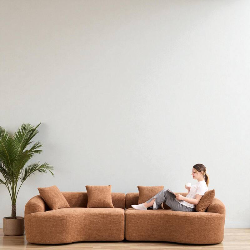 110" Curved Boneless Modular Sectional Sofa, Compression High-Density Foam Couch Sleeper for Living Room & Apartment