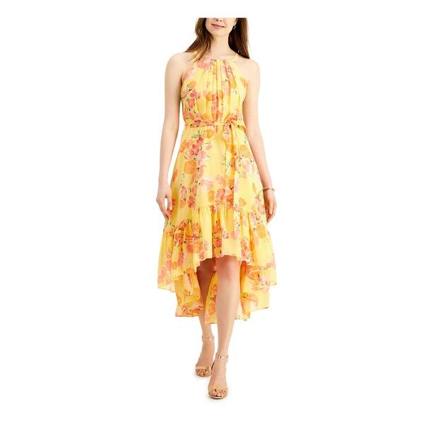 Vince Camuto Women's Zippered Sheer Tie Belt Lined Floral Sleeveless Halter  Midi Party Fit Flare Dress Yellow Size 12 - Bed Bath & Beyond - 40567022