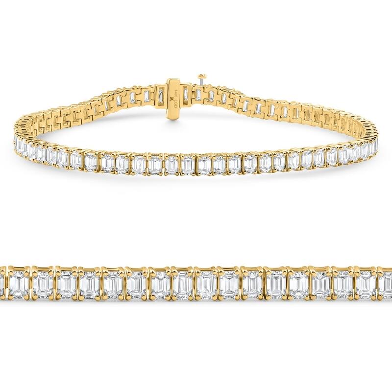Bliss Diamond 7Ct Emerald Cut Diamond Tennis Bracelet 7" Yellow Gold