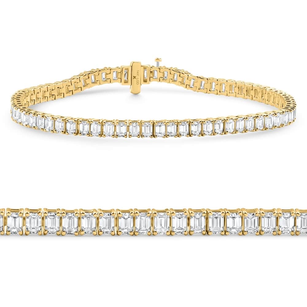 Bliss Diamond 7Ct Emerald Cut Diamond Tennis Bracelet 7" Yellow Gold