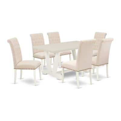 HomeStock 7-Pc Rectangle Natural Oak Finish Solid Wood Top Dining Table with 6 Parson-Chairs
