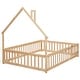 preview thumbnail 9 of 25, Full Size Pine House-Shaped Headboard Floor Bed with Fence