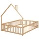 preview thumbnail 9 of 7, Natural Full Size Pine Wood House-Shaped Headboard Floor Bed with Fence