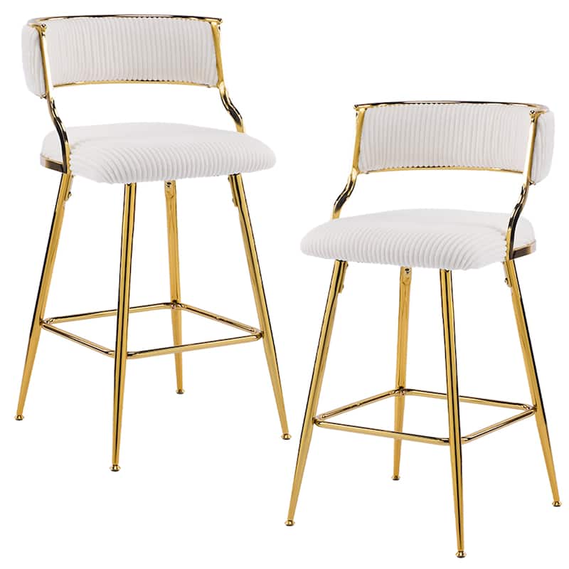 Modern Velvet Bar Stool Set of 2 with Gold Steel Frame and Ergonomic Backrest for Indoor Seating