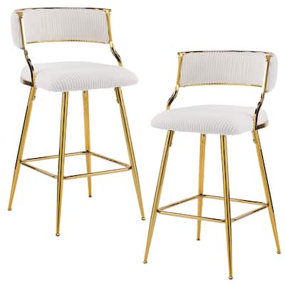 Modern Velvet Bar Stool Set of 2 with Gold Steel Frame and Ergonomic Backrest for Indoor Seating