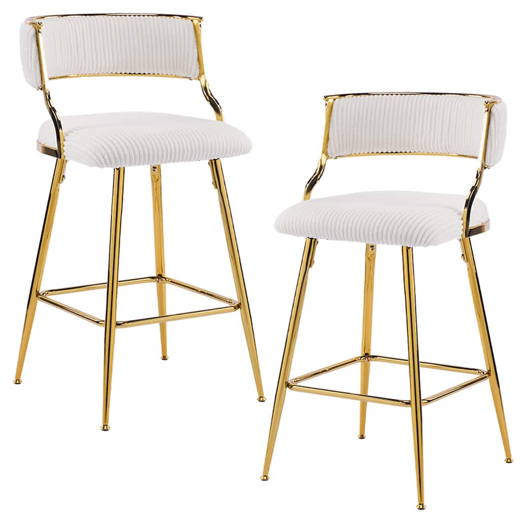 Modern Velvet Bar Stool Set of 2 with Gold Steel Frame and Ergonomic Backrest for Indoor Seating