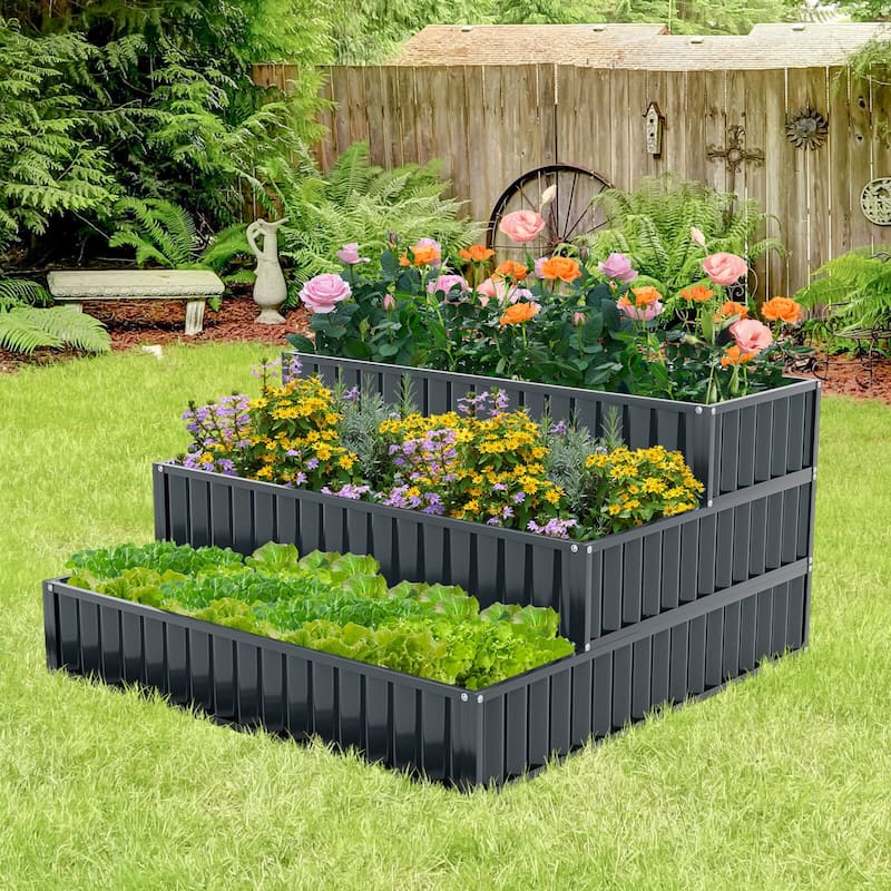 Costway 1/2 PCS 3-Tier Raised Garden Bed,47" x 47" x 24" Metal Outdoor