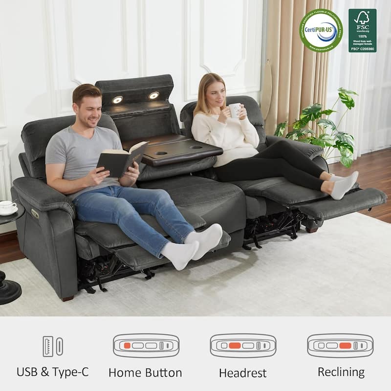 MCombo 61.6'' Wall Hugger Power Loveseat Recliner Sofa with Adjustable Headrest and USB A & C Charge Ports