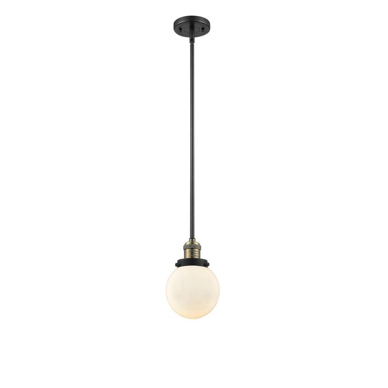 Innovations Lighting Franklin Restoration Beacon 1 Light 6" Stem Hung Mini Pendant - Matte White/Black Antique Brass