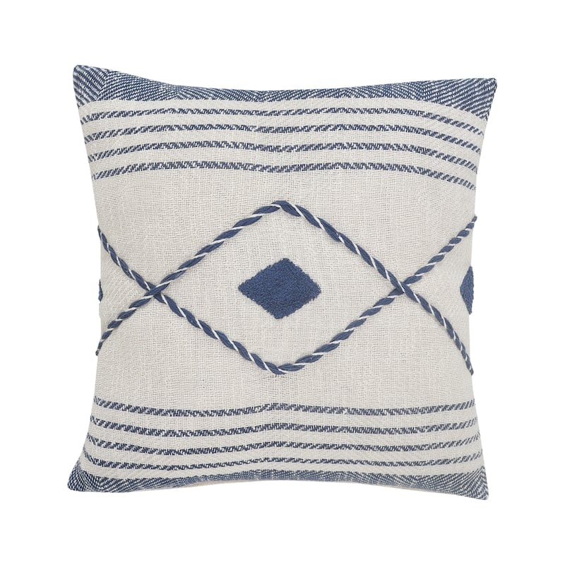Handwoven Coastal Diamond Square Throw Pillow - 20" - Blue and White