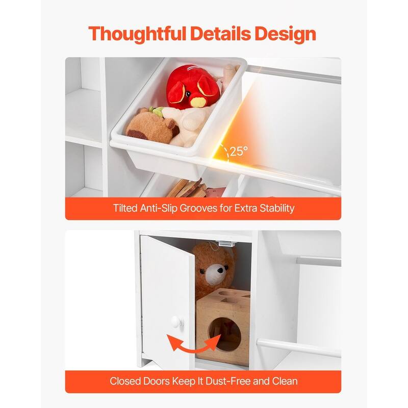 Kids Toy Storage and Bookshelf, 4-Tier Large Toy Storage Organizer with 8 Plastic Bins, Kids Cubby Cabinet with Bookshelf