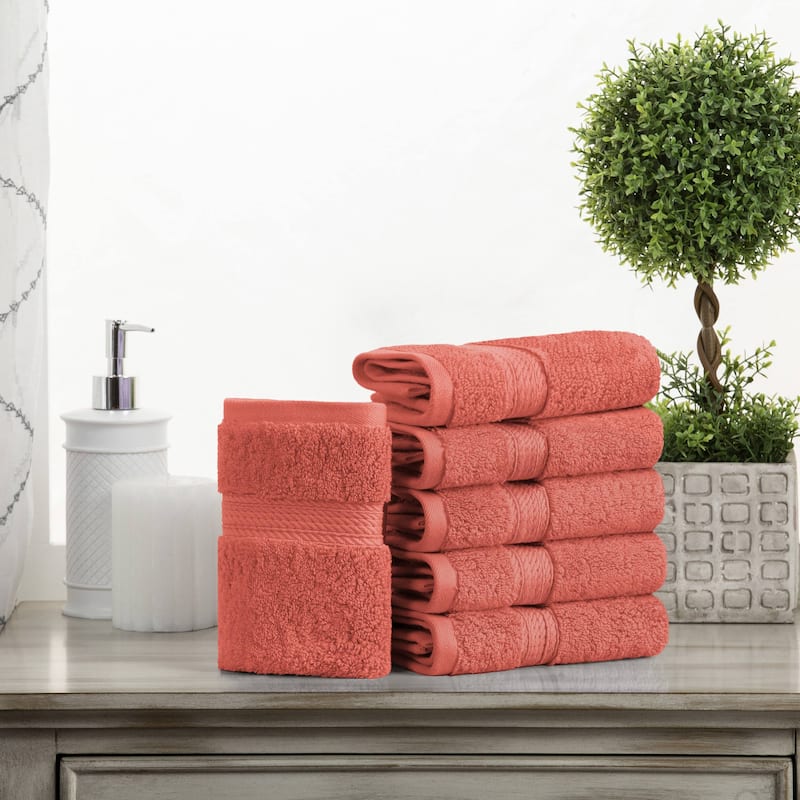 Superior Egyptian Cotton Pile Heavyweight Face Towel Set of 6 - Coral