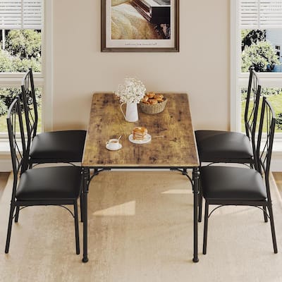 5 Piece Rectangular Kitchen Table Set, Space-Saving Kitchen & Dining Room Table for 4-6